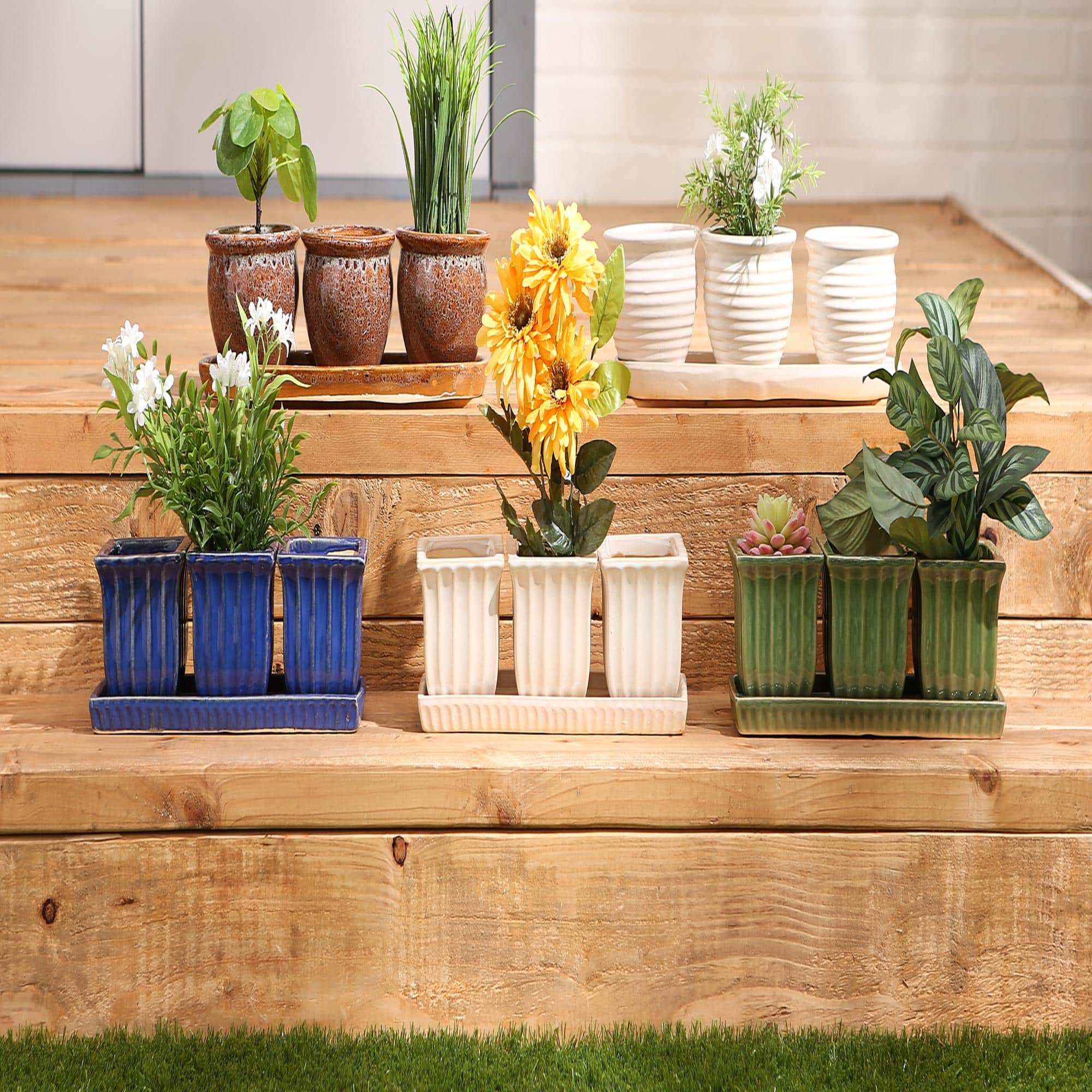 Square Ceramic Small Planter Set